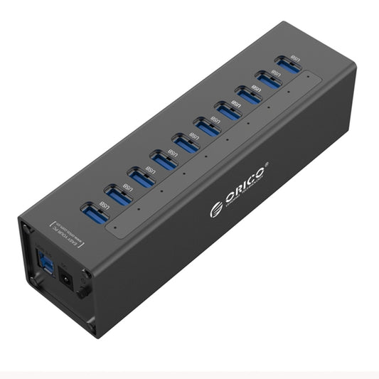 ORICO A3H10 Aluminum High Speed 10 Ports USB 3.0 HUB with Power Adapter for Laptops, 10 Ports (Black)
