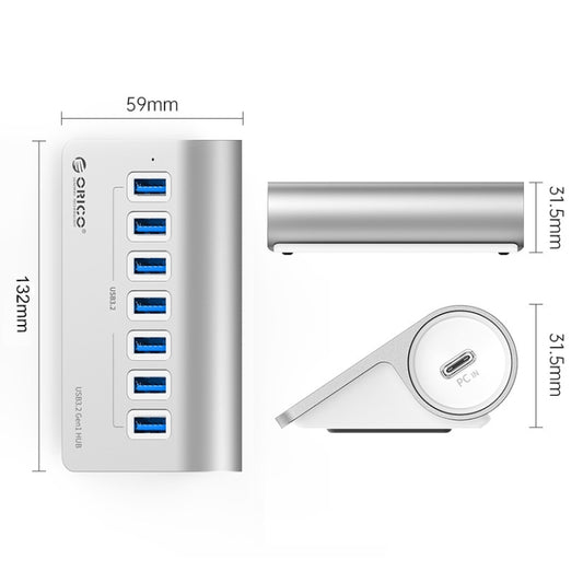 ORICO M3U7-G2 Aluminum Alloy 7-Port USB 3.2 Gen2 10Gbps HUB with 1m Cable, M3U7-G2 1m