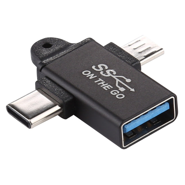 USB 3.0 Female to Type-C / USB-C Male + Micro Male Aluminium Alloy Adapter, USB 3.0 Female to Type-C Male + Micro Male