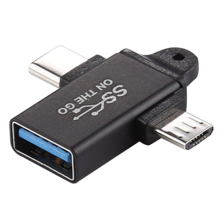 USB 3.0 Female to Type-C / USB-C Male + Micro Male Aluminium Alloy Adapter, USB 3.0 Female to Type-C Male + Micro Male