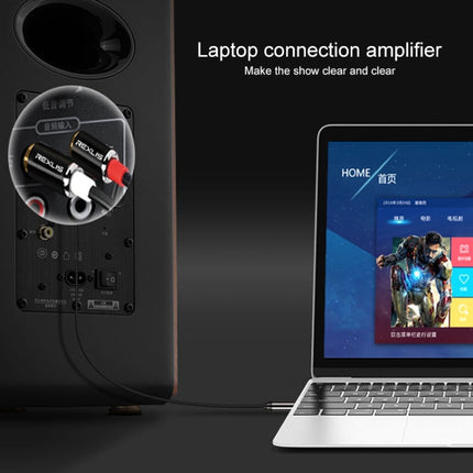 REXLIS 3635 3.5mm Male to Dual RCA Gold-plated Plug Black Cotton Braided Audio Cable for RCA Input Interface Active Speaker, Length: 1m, Length: 1m