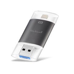 Richwell 3 in 1 128G Type-C + 8 Pin + USB 3.0 Metal Double Cover Push-pull Flash Disk with OTG Function