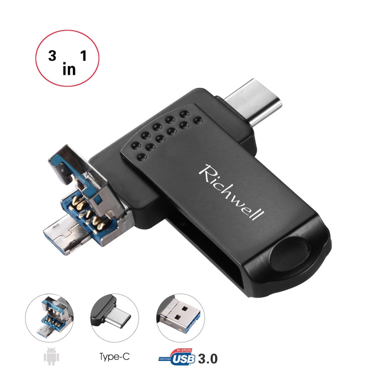 Richwell 3 in 1 16G Type-C + Micro USB + USB 3.0 Metal Flash Disk with OTG Function