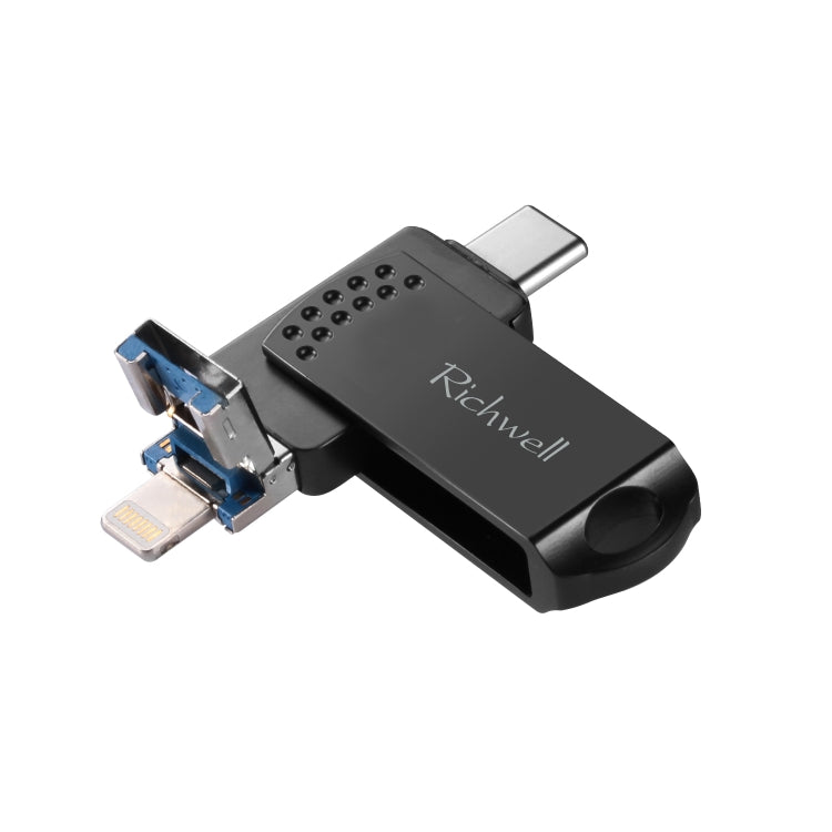 Richwell 16G Type-C + 8 Pin + USB 3.0 Metal Push-pull Flash Disk with OTG Function