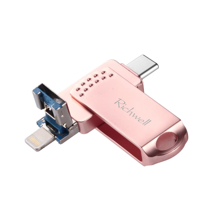 Richwell 16G Type-C + 8 Pin + USB 3.0 Metal Push-pull Flash Disk with OTG Function