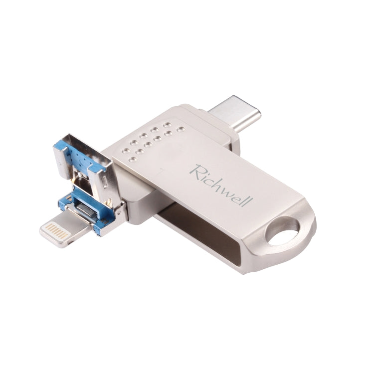 Richwell 128G Type-C + 8 Pin + USB 3.0 Metal Flash Disk with OTG Function