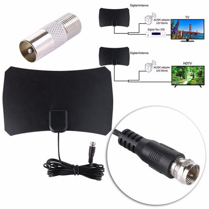 50 Miles Range 25dBi High Gain Digital Indoor HDTV Antenna with 3m Coaxial Cable, 50 Miles 25dBi Black