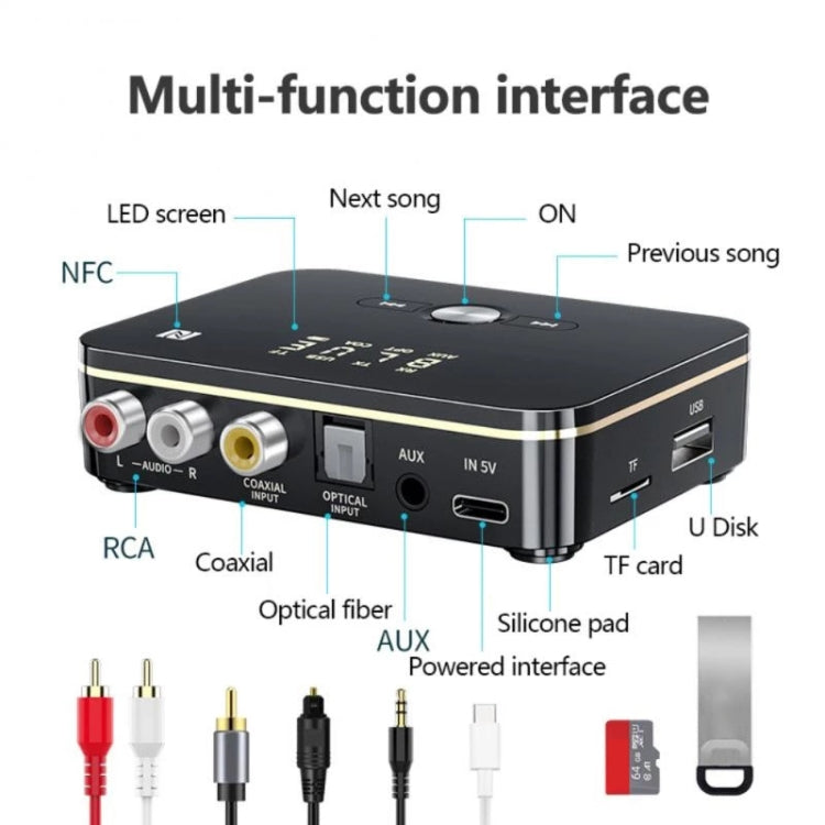 M8 NFC 2 in 1 NFC Optical Coaxial Bluetooth 5.0 Audio Transmitter Receiver with Digital Display, M8