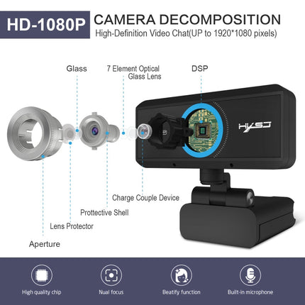 HXSJ S4 1080P Adjustable 180 Degree HD Manual Focus Video Webcam PC Camera with Microphone