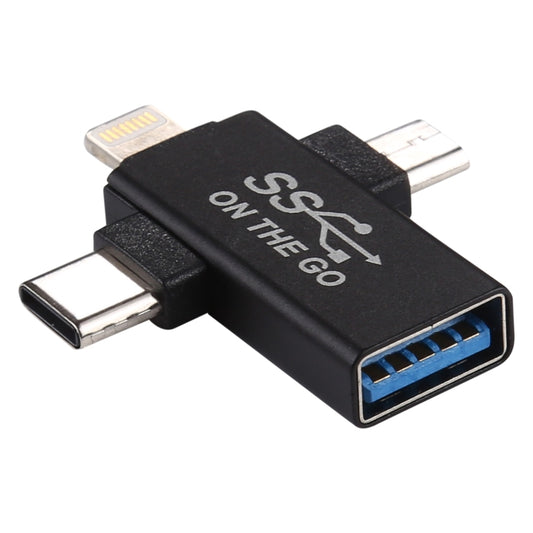 3 in 1 USB 3.0 to 8 Pin + Micro USB + USB-C / Type-C Interface Multifunctional OTG Adapter