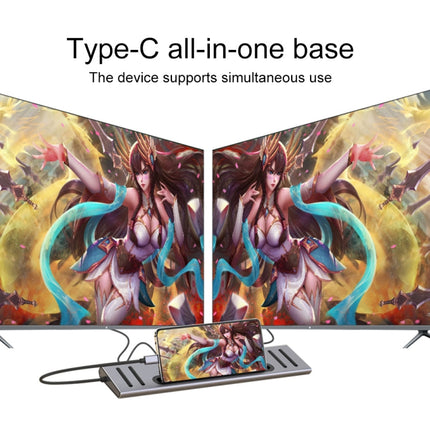 Onten 9199 12 in 1 USB-C / Type-C to USB-C / Type-C + TF / SD Card Slot + RJ45 + 3.5mm Audio + PD USB-C / Type-C Charging + 2 HDMI + 4 USB 3.0 Ports Multifunctional HUB Converter Docking Station, 9199