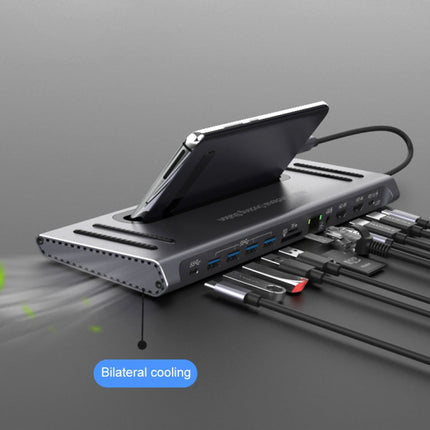 Onten 9199 12 in 1 USB-C / Type-C to USB-C / Type-C + TF / SD Card Slot + RJ45 + 3.5mm Audio + PD USB-C / Type-C Charging + 2 HDMI + 4 USB 3.0 Ports Multifunctional HUB Converter Docking Station, 9199