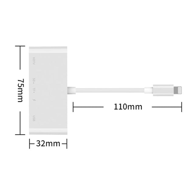 75215 5 in 1 8 Pin to HDMI + SD Card Slot + TF Card Slot + USB + 8 Pin Charging Port HD Video Converter, 75215