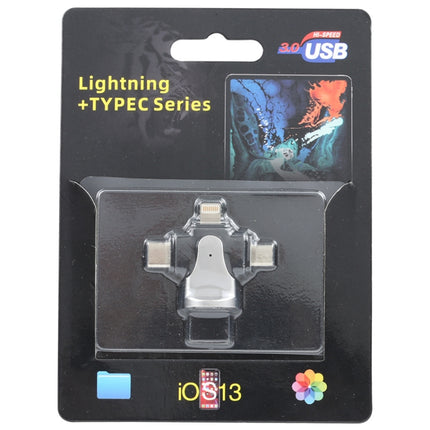 3 in 1 8 Pin + USB-C / Type-C + Micro USB Male to USB 3.0 Female Zinc Alloy Adapter
