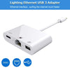 NK-107 3 in 1 Ethernet + USB + 8 Pin Charging Female Ports to 8 Pin Male OTG Digital Video Converter Cable