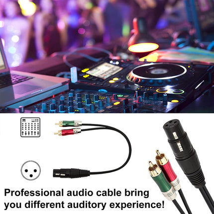 30cm Metal Head 3 Pin XLR CANNON Female to 2 RCA Male Audio Connector Adapter Cable for Microphone / Audio Equipment, 2 RCA Male