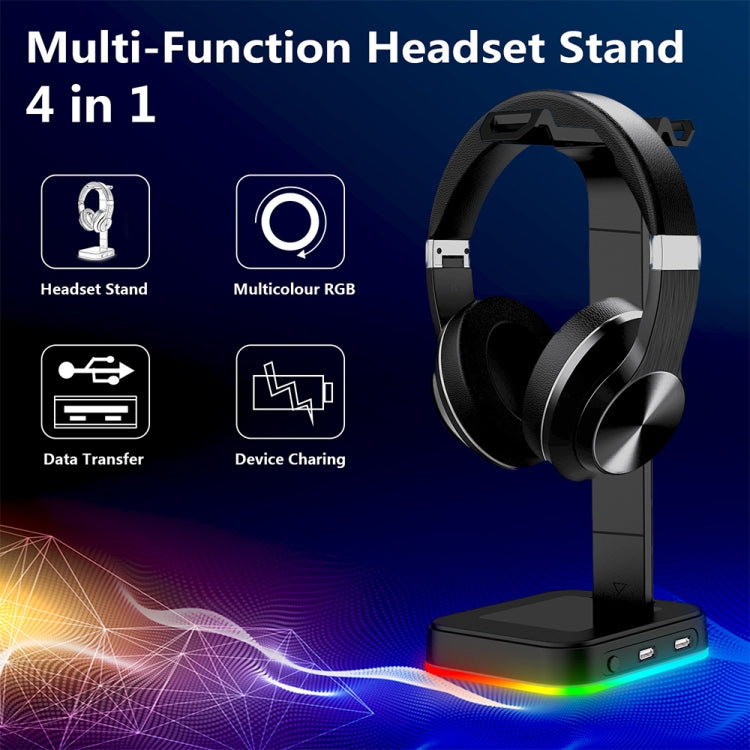 RGBD9 Colorful Glowing Gaming Headset Display Stand with Charging + Data Transmission Dual USB Interface