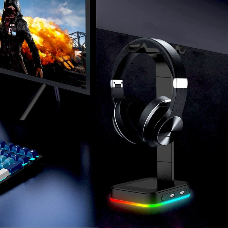 RGBD9 Colorful Glowing Gaming Headset Display Stand with Charging + Data Transmission Dual USB Interface