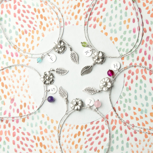 Personalised Sterling Silver Forget Me Not Bracelet With Amethyst Stones