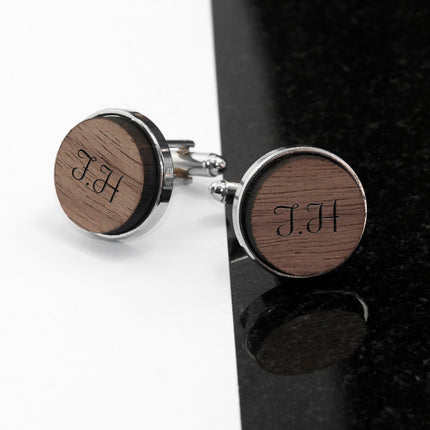Monogrammed Engraved Round Walnut Cufflinks