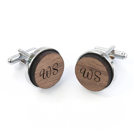 Monogrammed Engraved Round Walnut Cufflinks