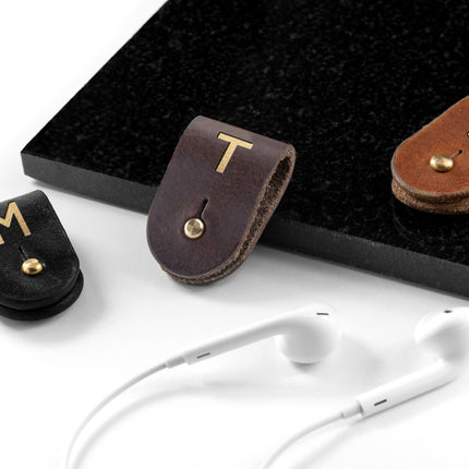Personalised Leather Earphone Holder