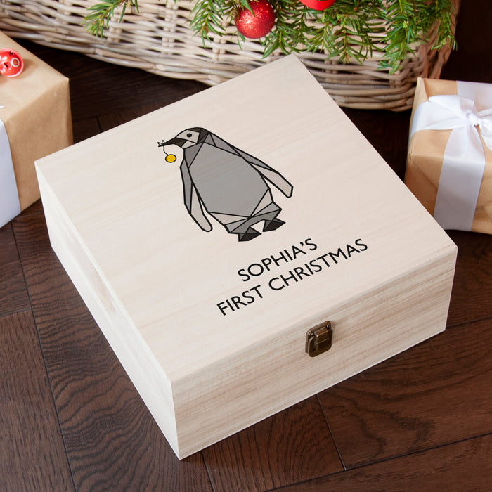 Personalised Baby Penguin First Christmas Box