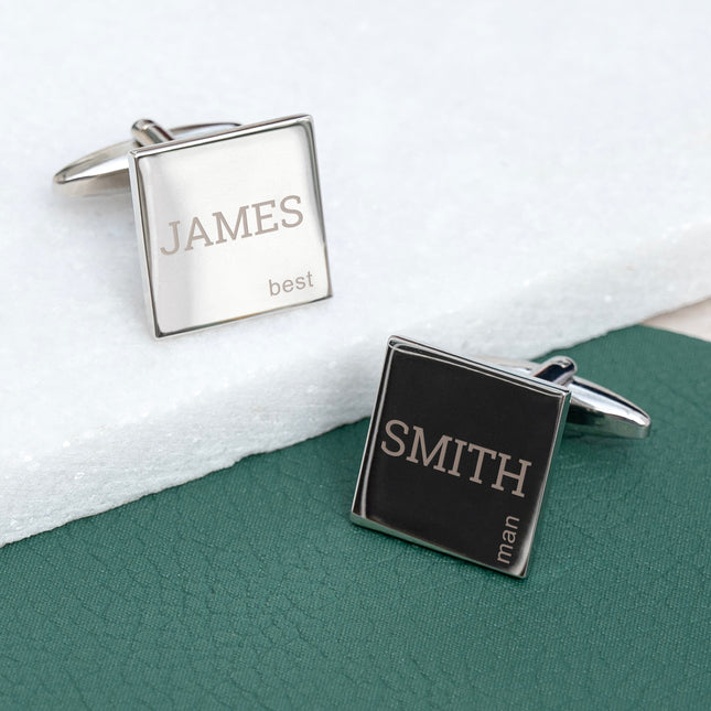 Personalised Contemporary Silver Plated Square Cufflink Set