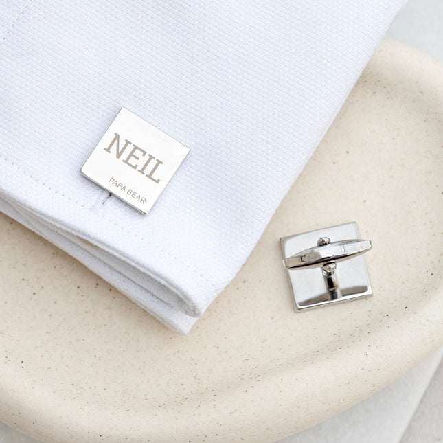 Personalised Contemporary Silver Plated Square Cufflink Set