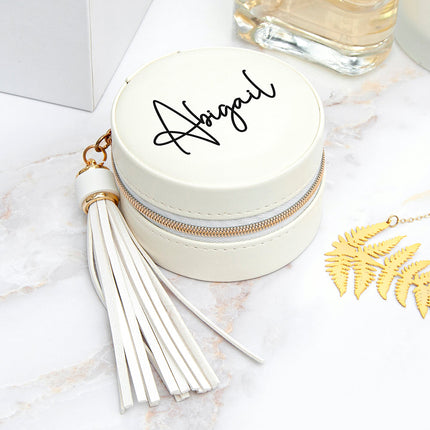 Personalised White Travel Jewellery Case with Tassel
