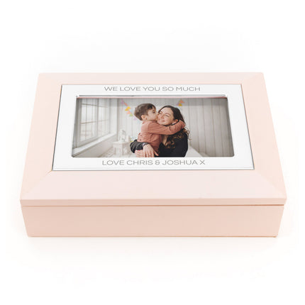 Personalised Blush Pink & Silver Photo Jewellery Box