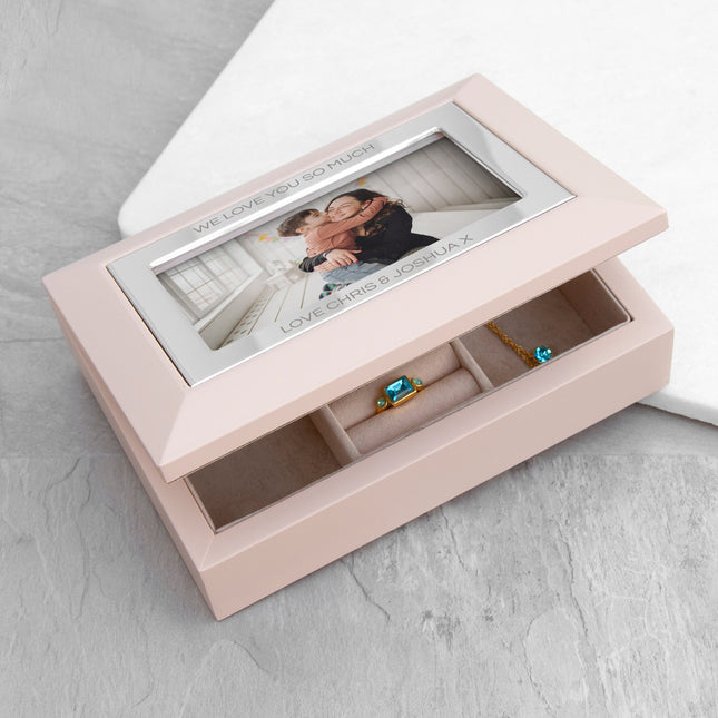 Personalised Blush Pink & Silver Photo Jewellery Box