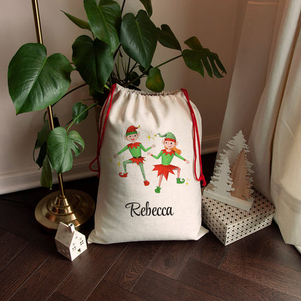 Personalised Playful Elves Christmas Sack