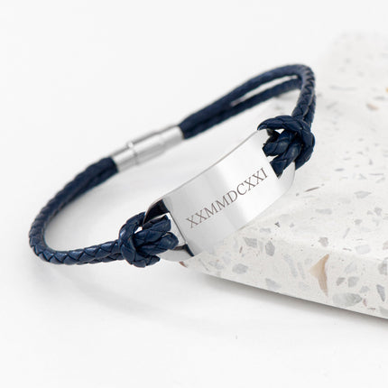 Personalised Men's Roman Numerals Statement Leather Bracelet
