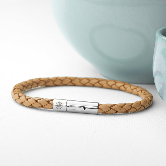 Personalised Men's Travel Compass Capsule Leather Bracelet