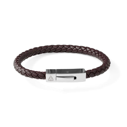 Personalised Men's Leather Celtic Trinity Bracelet With Tube Clasp