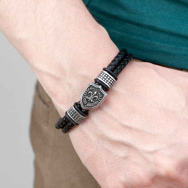 Personalised Men's Warrior Shield Leather Bracelet