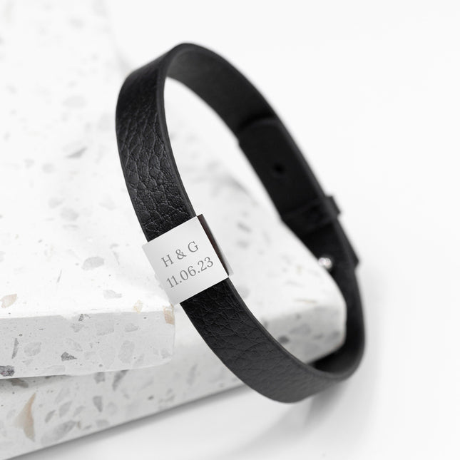 Personalised Men's Soho Tag Message Black Leather Bracelet