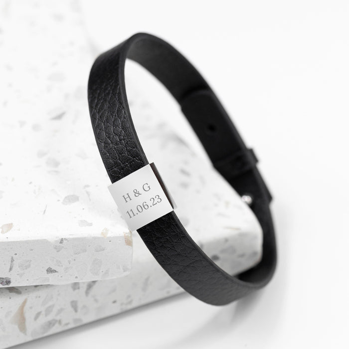 Personalised Men's Soho Tag Message Black Leather Bracelet
