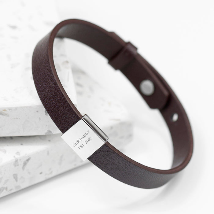 Personalised Men's Soho Tag Message Brown Leather Bracelet
