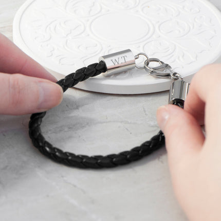 Personalised Men's Black Horseshoe Bracelet with Sterling Silver Clasp