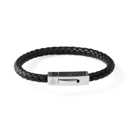 Personalised Men's Leather Celtic Trinity Bracelet With Tube Clasp