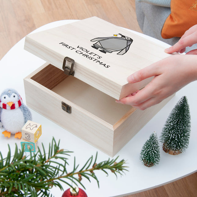 Personalised Baby Penguin First Christmas Box