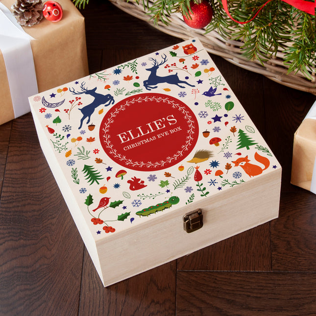 Personalised Festive Woodland Red Christmas Eve Box