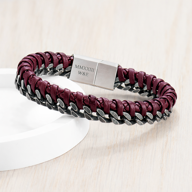 Personalised Men's Woven Leather and Stainless Steel Bracelet