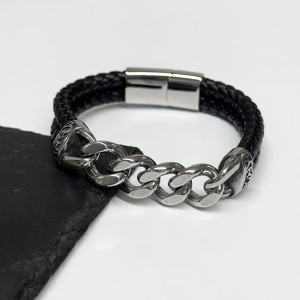 Personalised Urban Steel Leather Bracelet