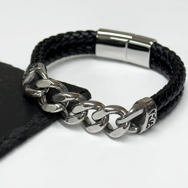 Personalised Urban Steel Leather Bracelet