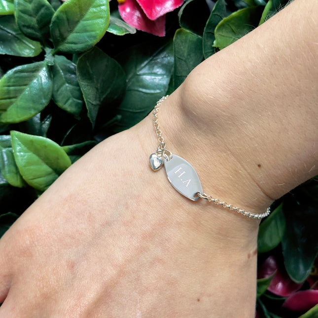 Personalised Kid's Sterling Silver Bracelet with Heart Charm