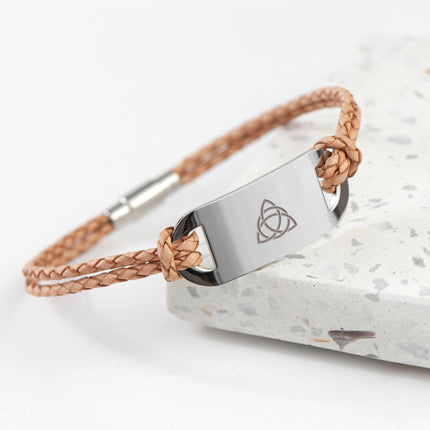 Personalised Men's Celtic Trinity Statement Leather Bracelet