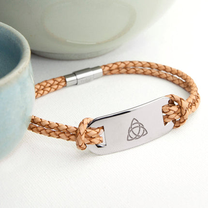 Personalised Men's Celtic Trinity Statement Leather Bracelet